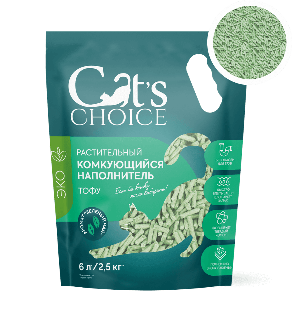 Растительный комкующийся наполнитель Cat’s Choice тофу с ароматом зелёного чая