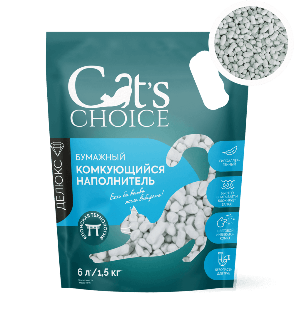 Бумажный комкующийся наполнитель Cat’s Choice с голубым индикатором