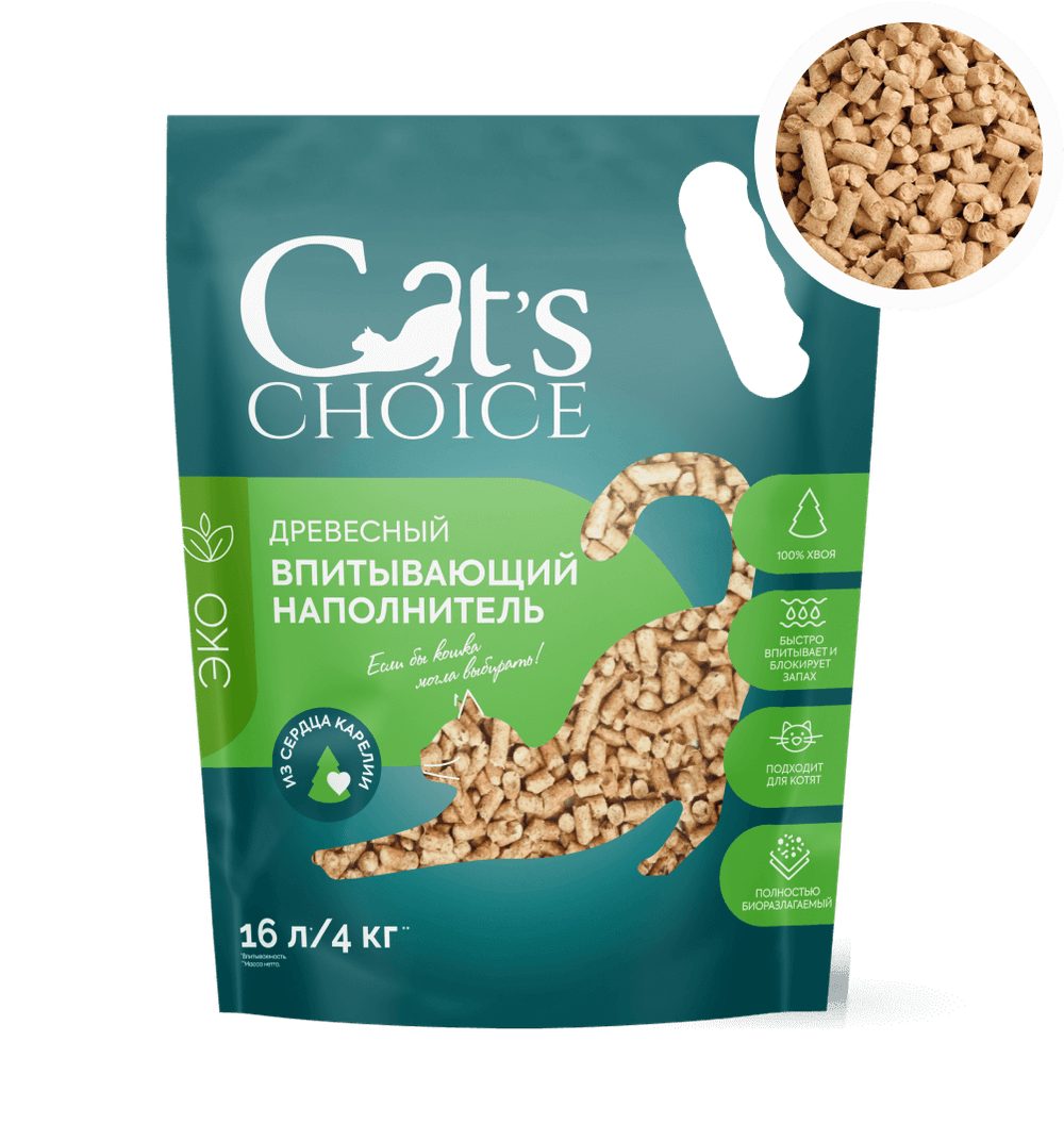 Древесный впитывающий наполнитель Cat’s Choice из хвои