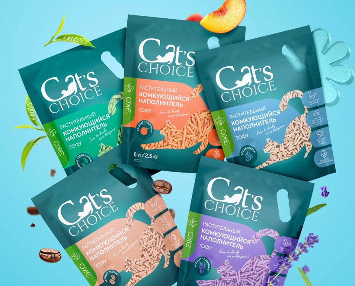 Растительные комкующиеся наполнители Cat’s Choice из тофу с разными ароматами