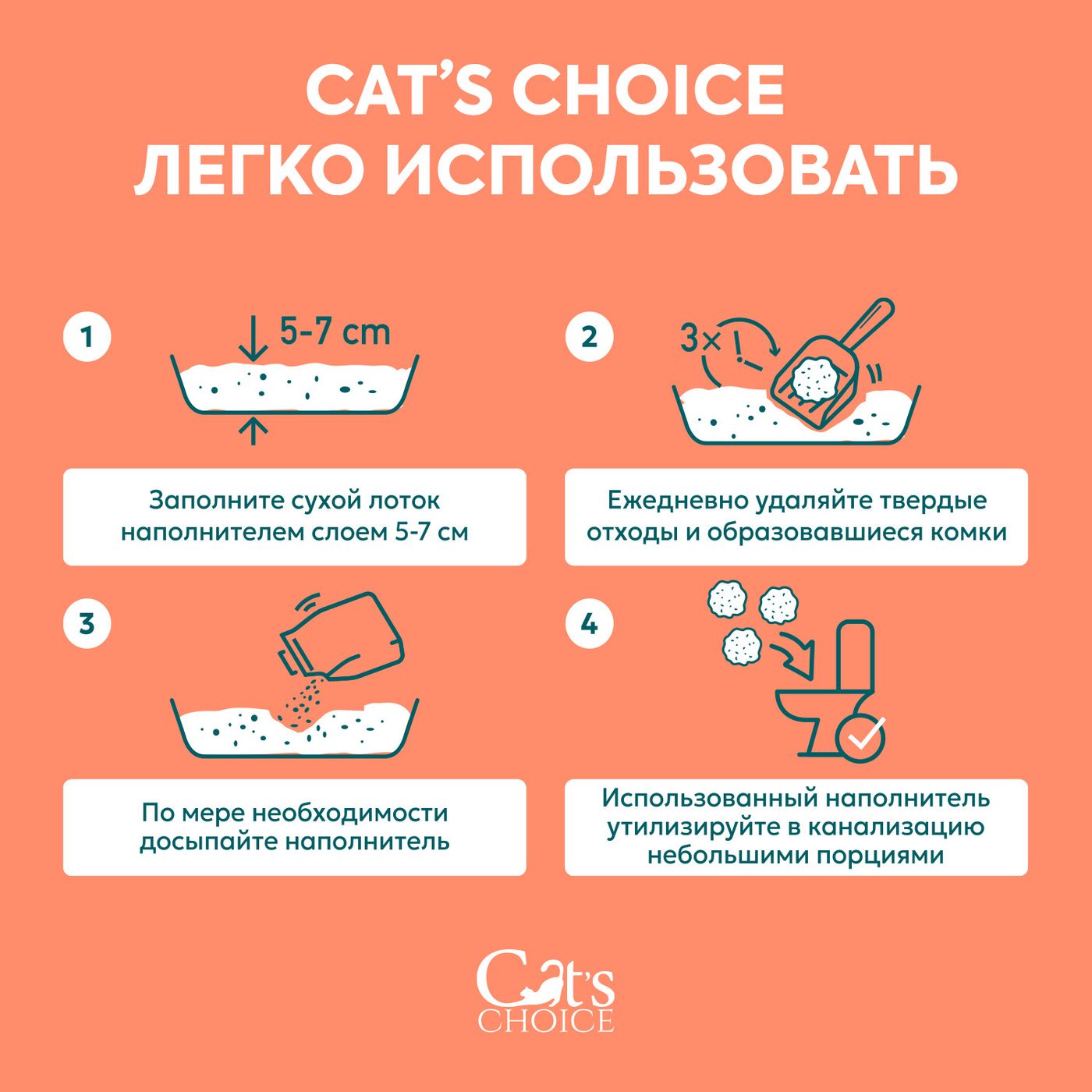 Растительный комкующийся наполнитель тофу Cat's choice с ароматом "Персик" 6 л/2,5 кг — фото 6