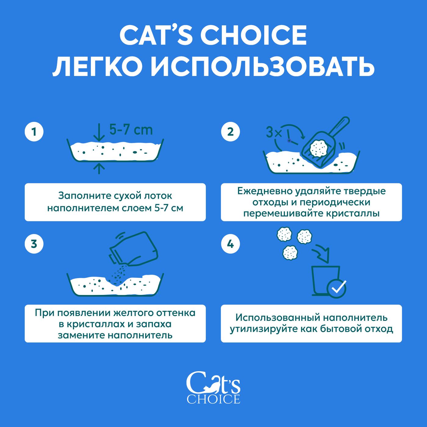 Силикагелевый впитывающий наполнитель Cat's choice с синими гранулами 10 л/4 кг — фото 6